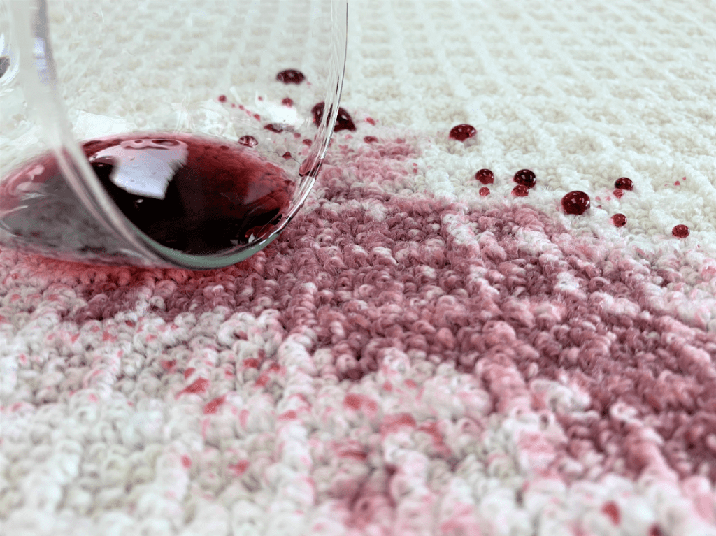 Red wine is public enemy number one when it comes to household surfaces like white carpet.