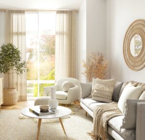 The white color-scheme of this designer living room makes it the perfect candidate for fabric proteciton.