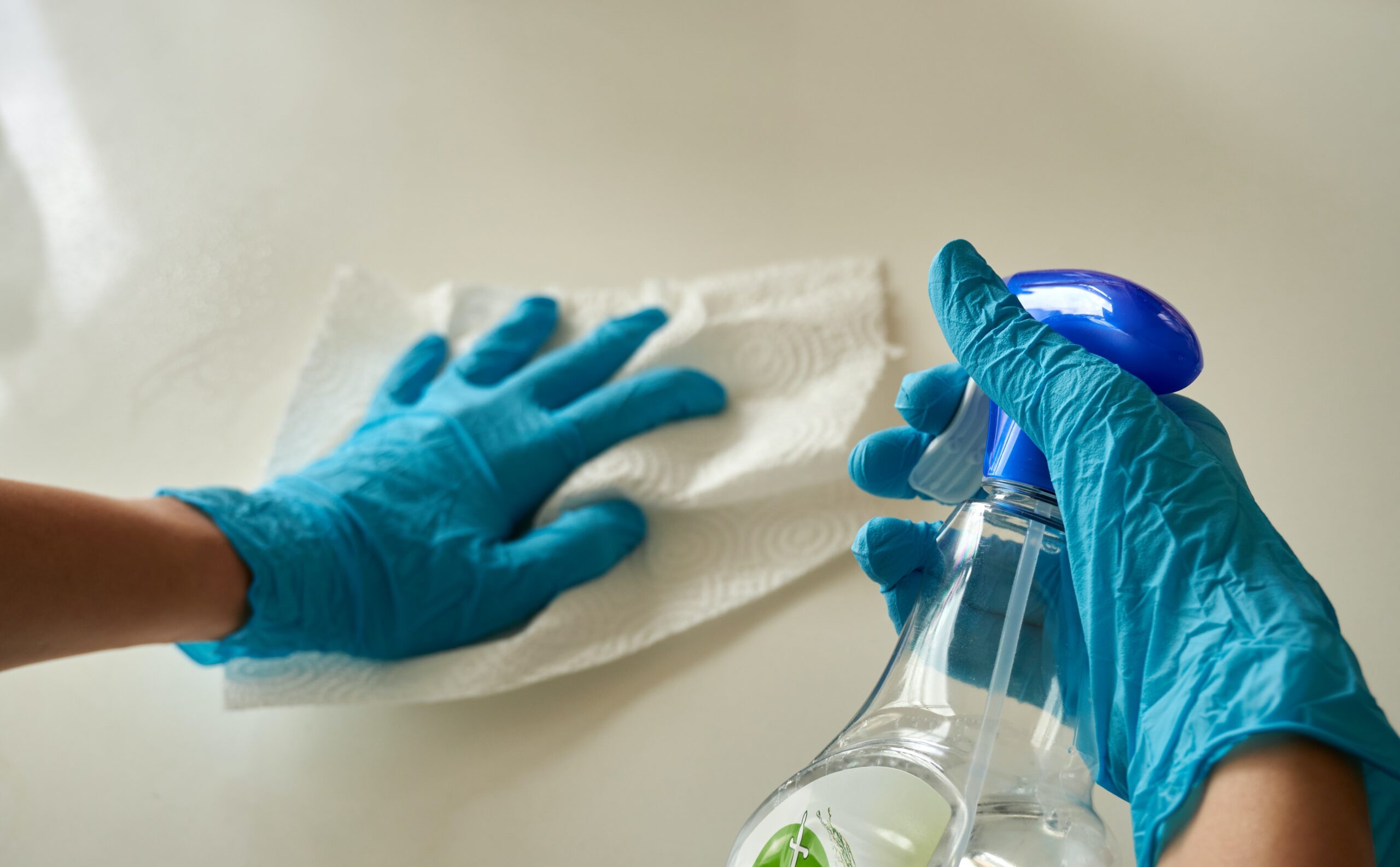 When cleaning, use rubber gloves and use white paper towel.