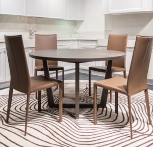 This custom rug is a unique fit for a round dining table.