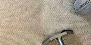 Image of carpet area mid-clean shows how much of an impact carpet cleaning can have.