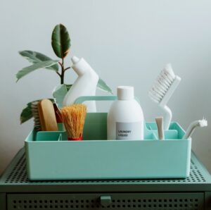 A can-do holiday cleaning hack is to put together a cleaning kit to be sure all the products and tools you need are ready for use. 