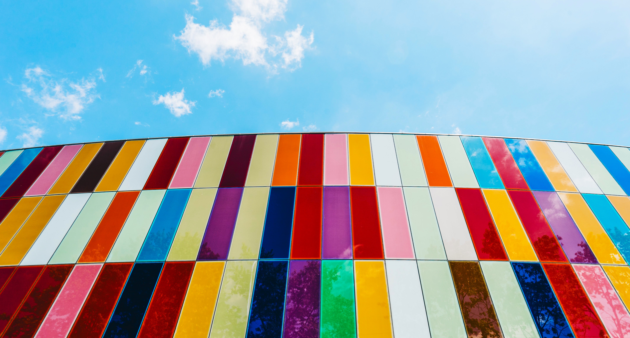 This vibrant, straight stacked outdoor tile installation, the sky's the limit.