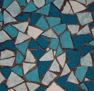 Terrazzo is often made of stone chips but this large-format material features ceramic pieces.